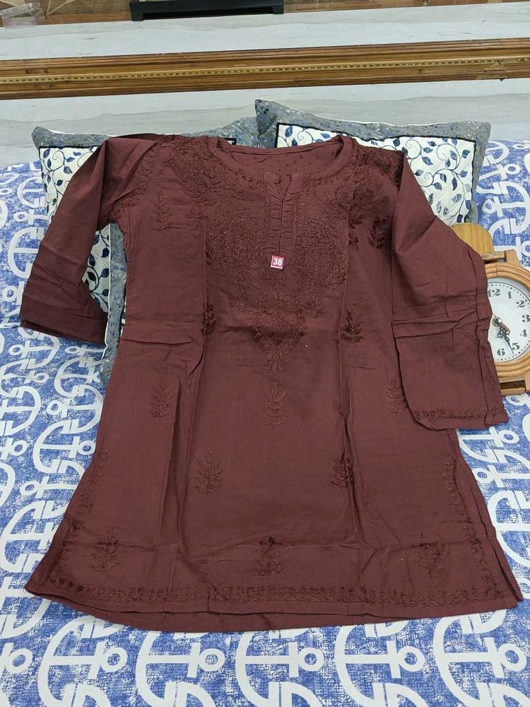 Coffee Brown Dabby Cotton Shrot Kurti