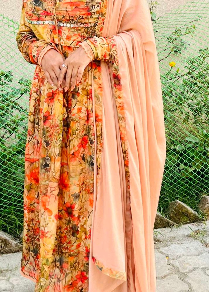 Floral Print Anarkali Kurta Set