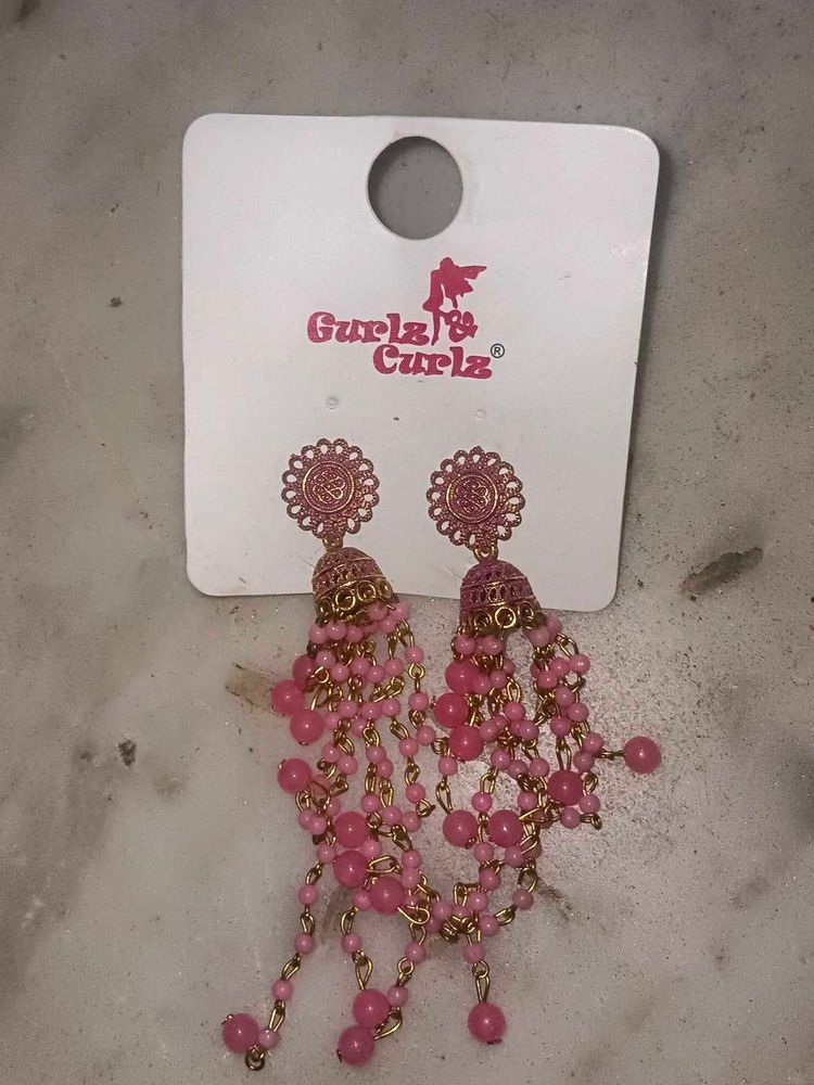 Pink Jhumka Earrings