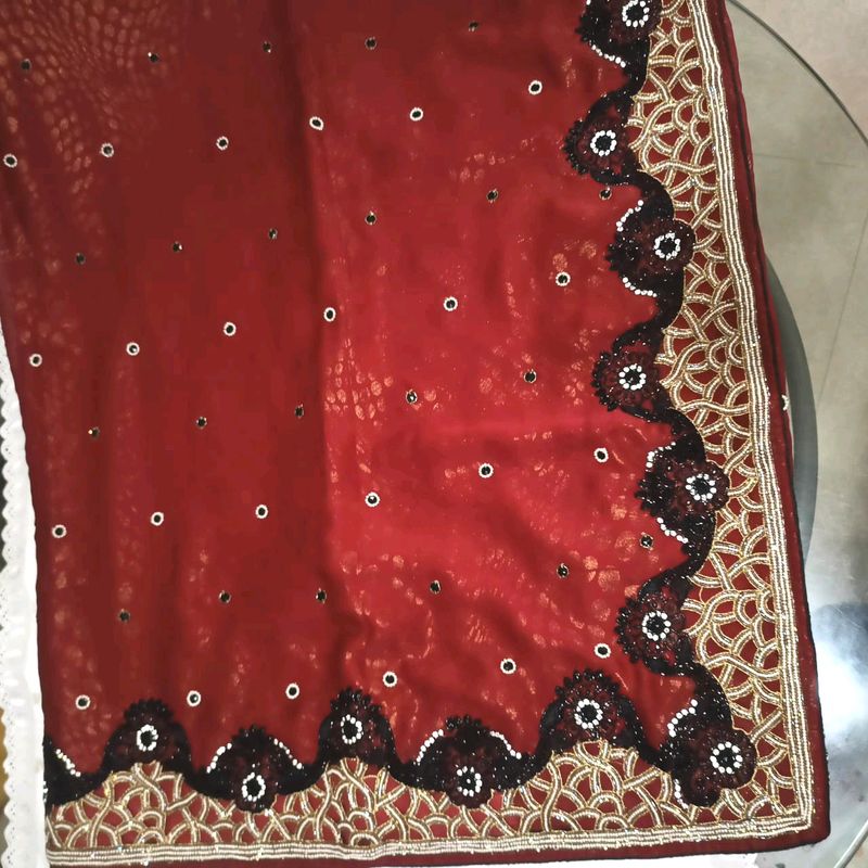 Red Party Wear Heavy Saree Blouse Petticoat Set