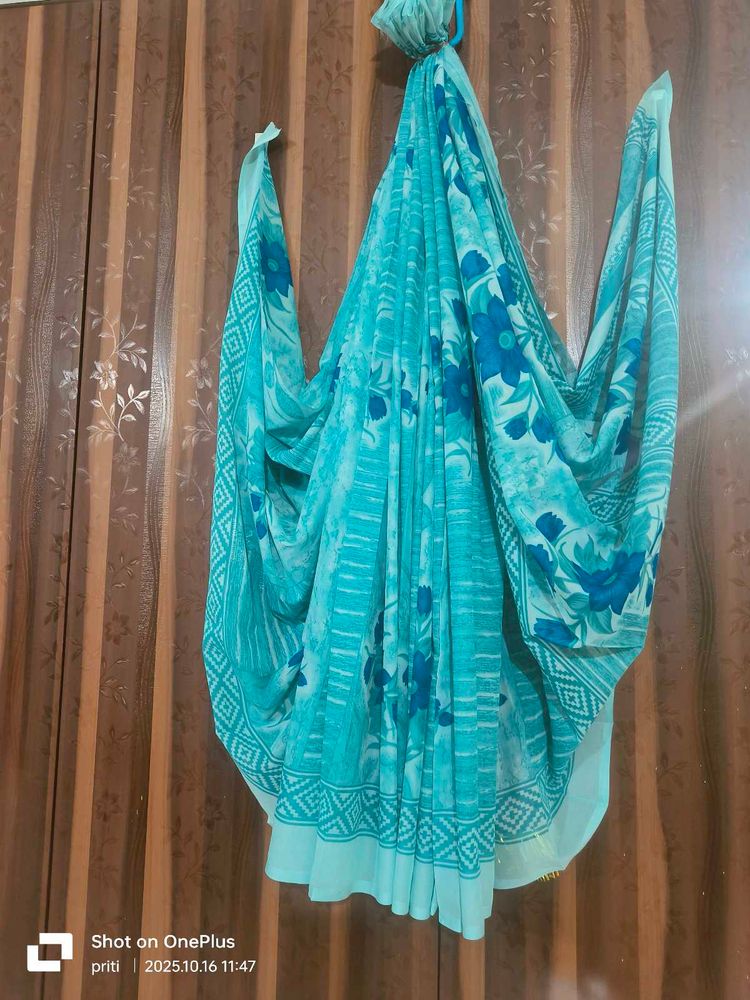 Floral Blue Saree