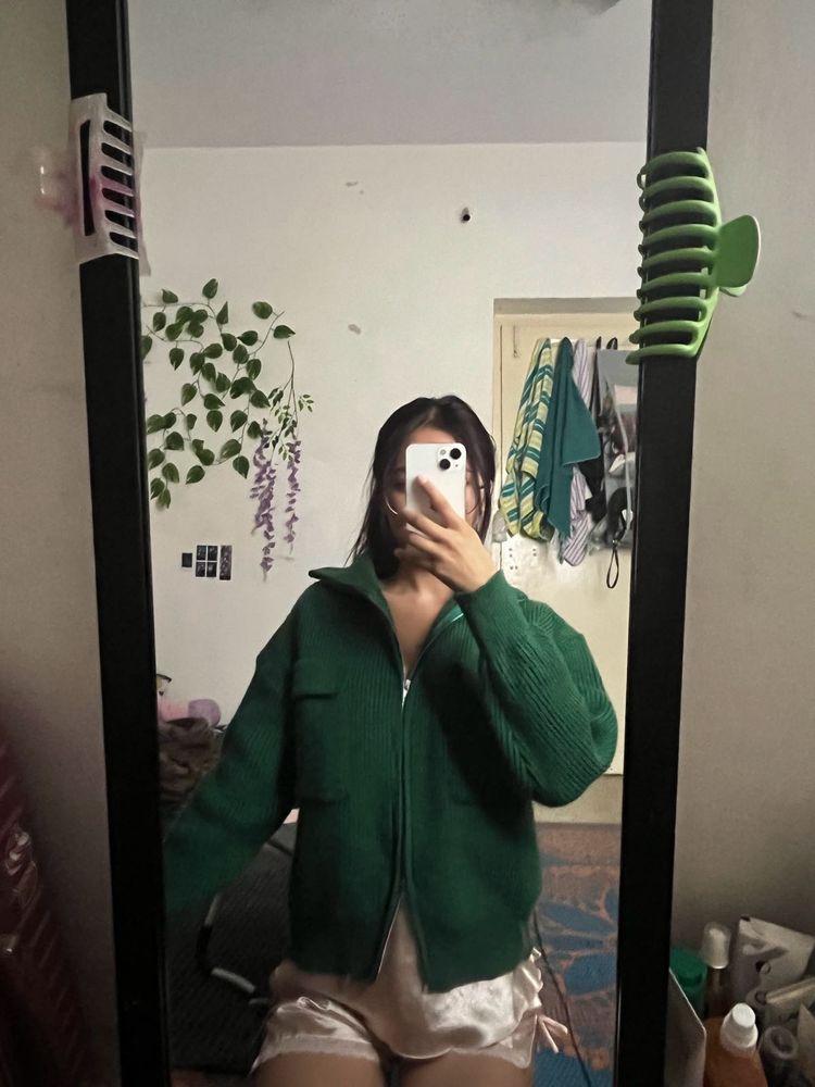 Two Way Zip Green Sweater