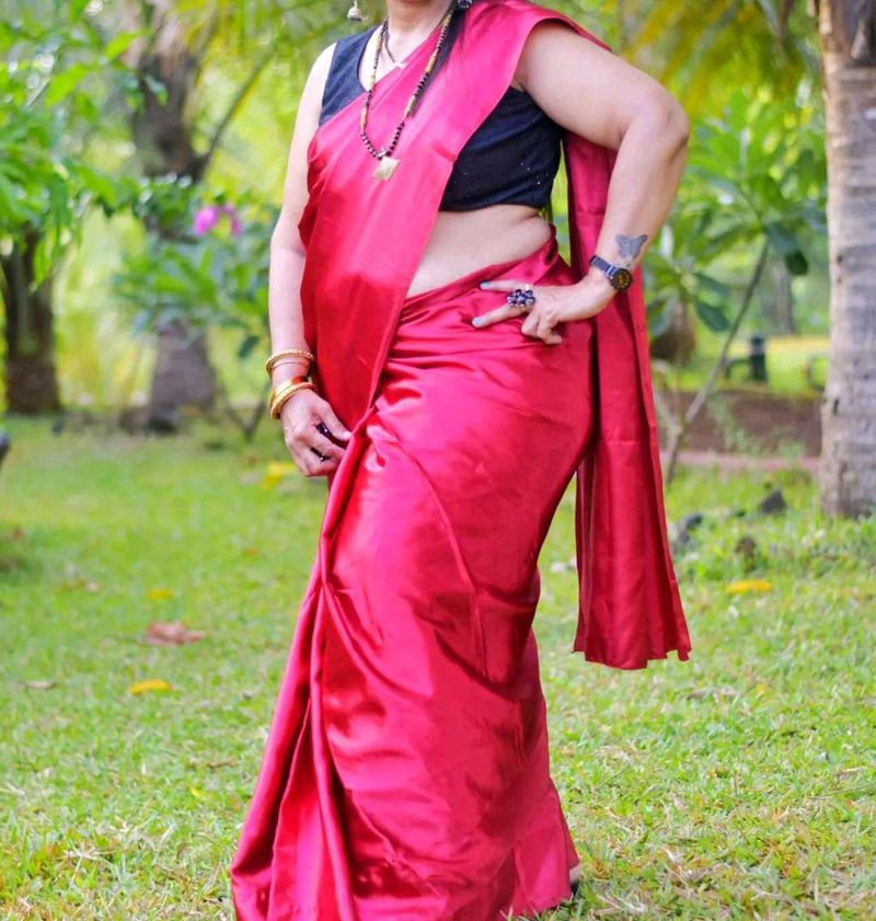 satin Elegant Red Saree