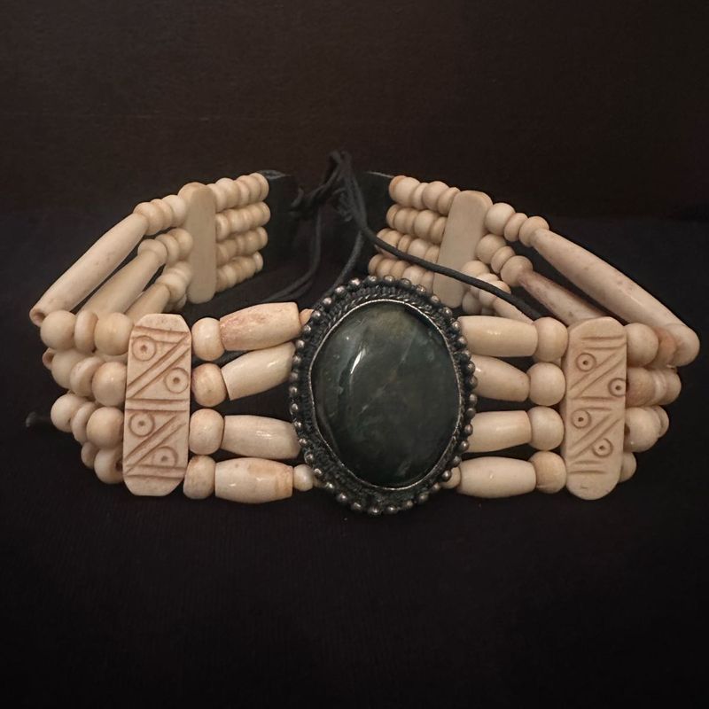 vintage bone beaded agate boho choker
