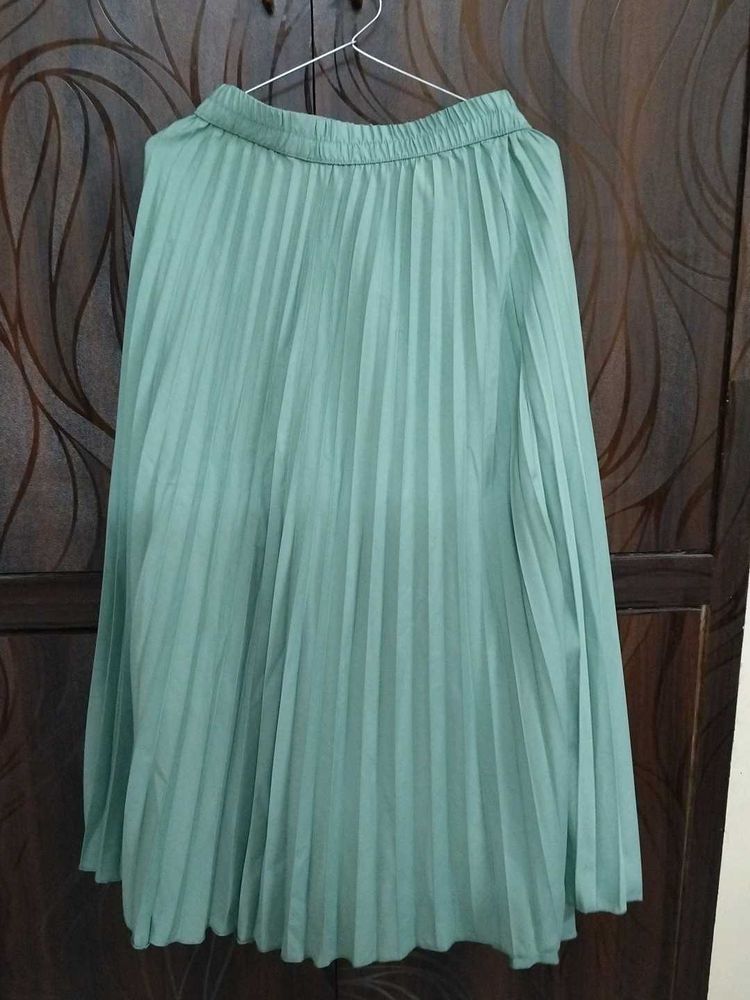 Mint Green Pleated Midi Skirt