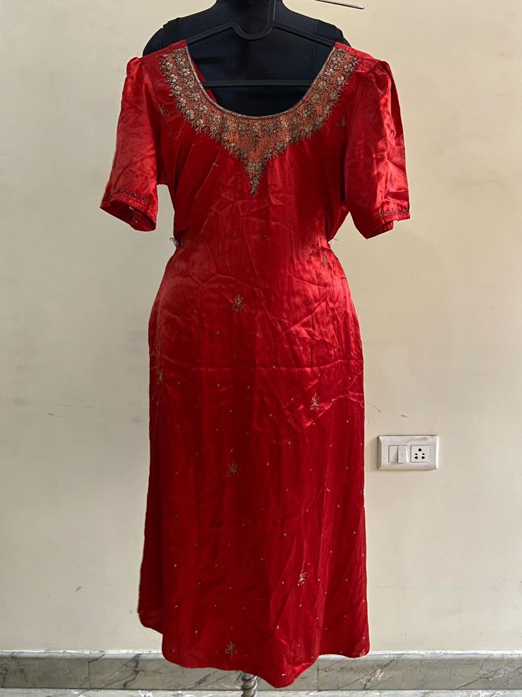 Pakistani Style Red-Orange Embellished Kurti