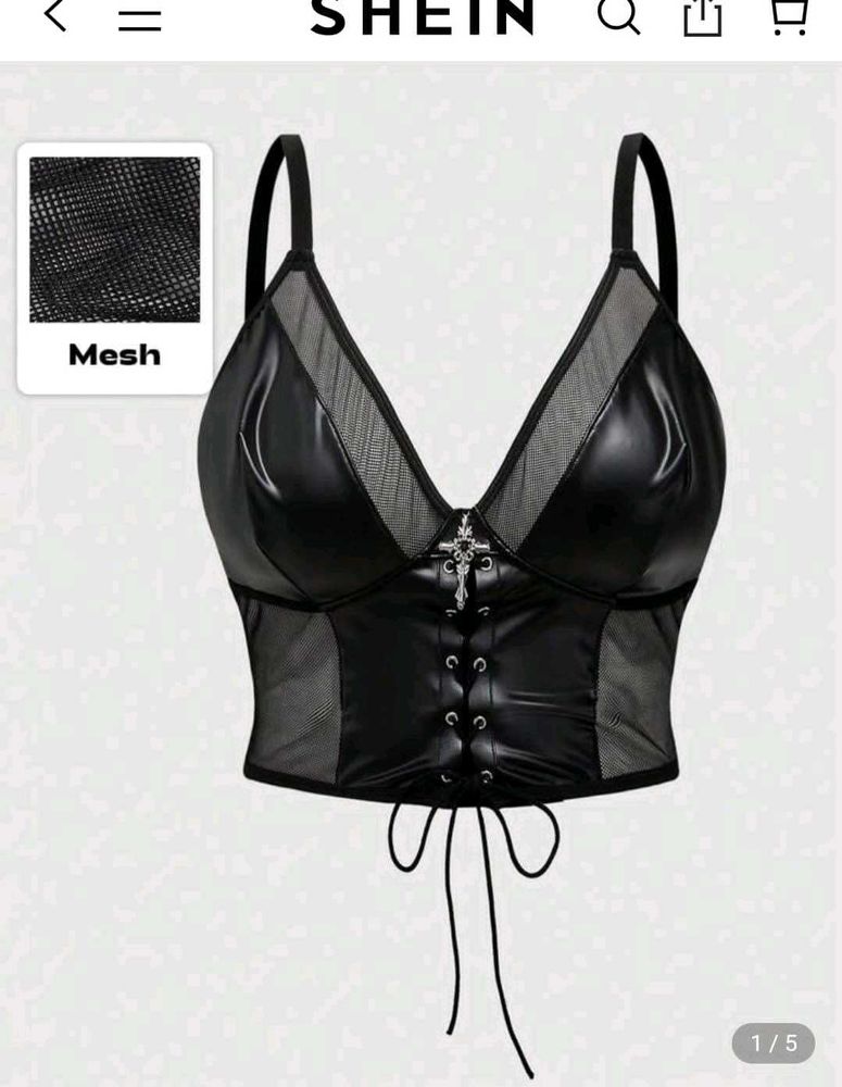 Romwe Black Corset Style Crop Top