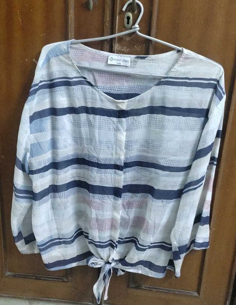 Point Zero Striped Tie-Front Blouse
