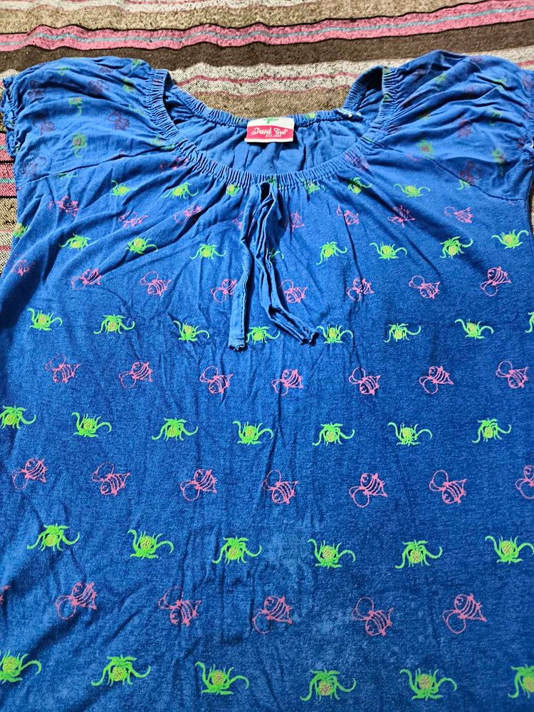 Cute Bug Print Blue Top