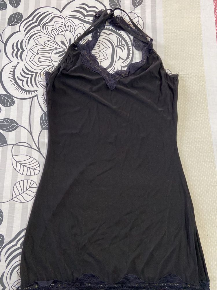 Black Lace Trim Slip Dress