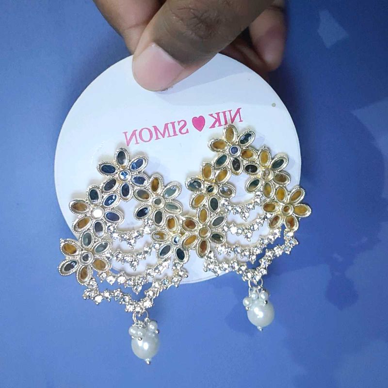 Floral Drop Earrings with Pearl Accents