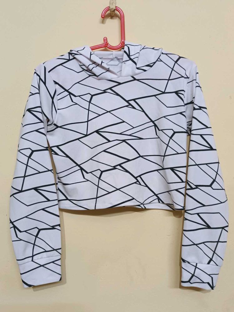 Geometric Print Crop Hoodie