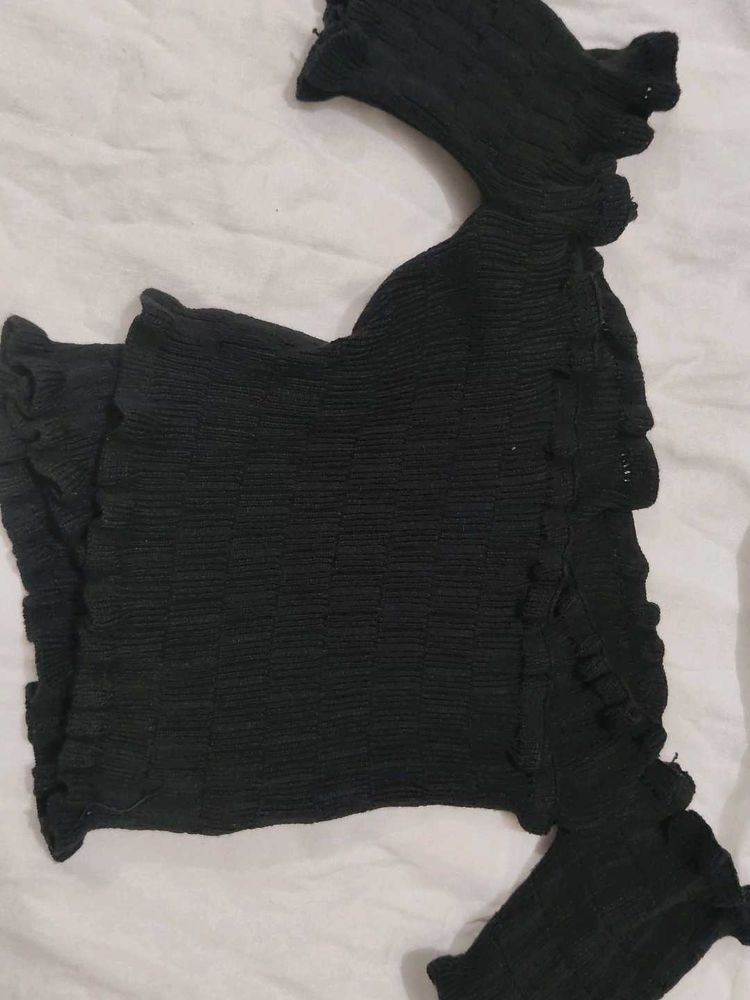 Black Ruffle Detail Top