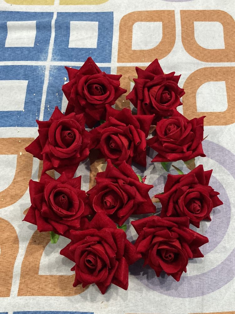 Artificial Red Rose For Decoration (pack Of 10)