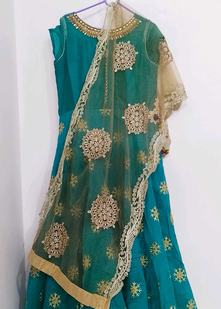 Teal &amp; Gold Embellished Gown