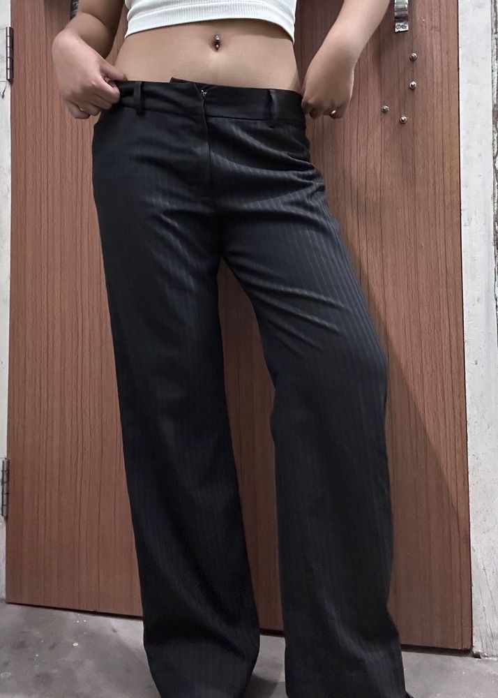 Striped Black Wide Leg Pants