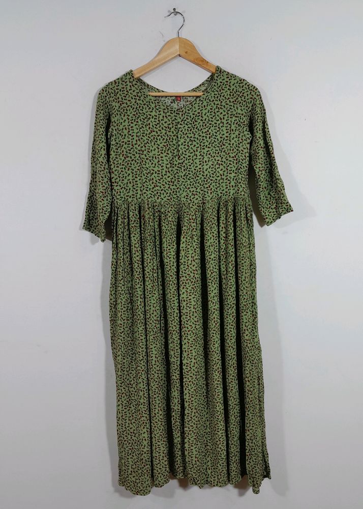 Olive Green Printed Dress (Women)