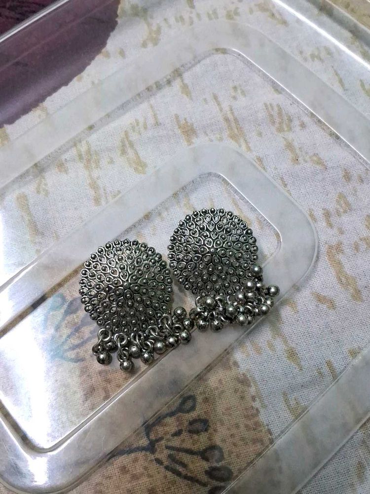 Oxidized Silver Jhumkas