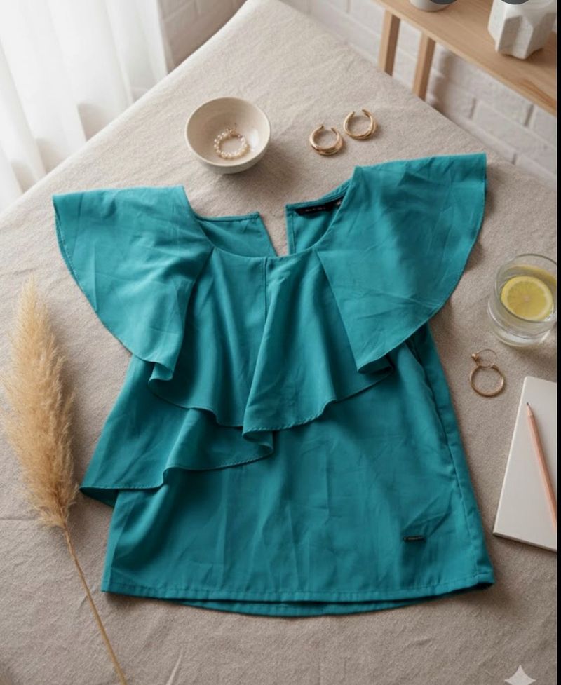 Teal Ruffle Detail Top