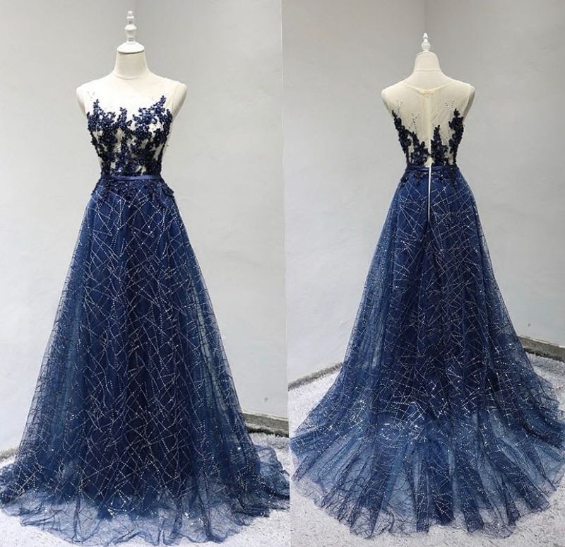Navy Blue Banquet Evening Dress