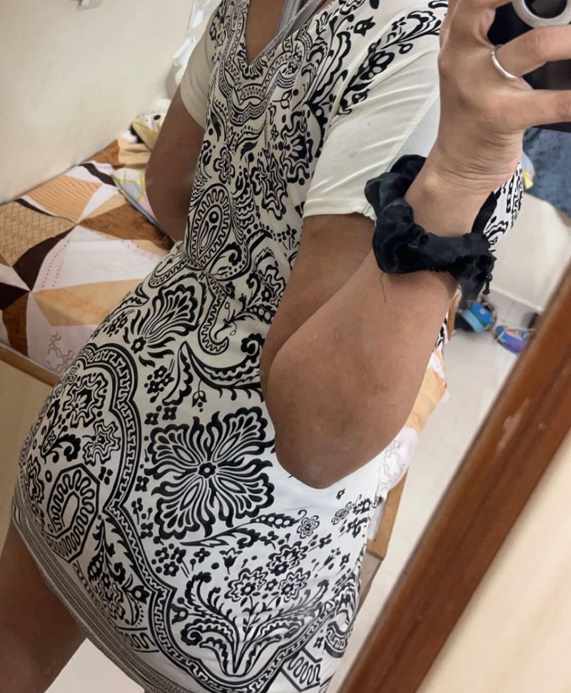 Elegant Black &amp; White Print Dress