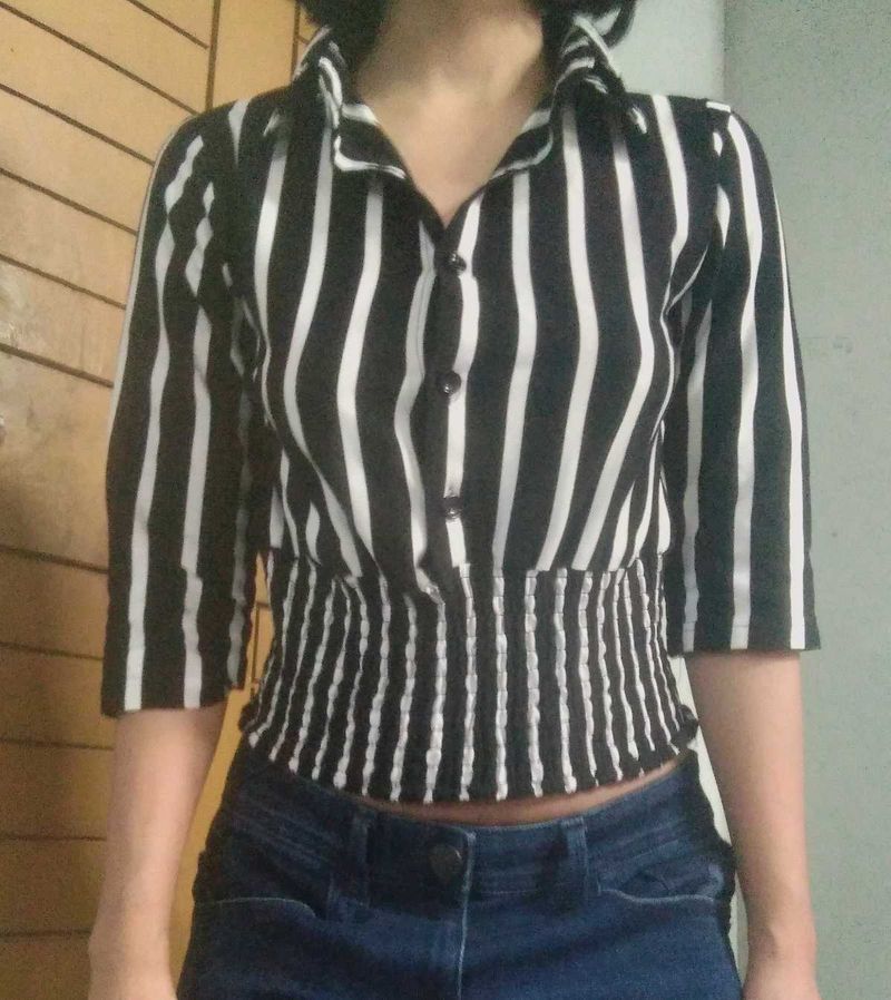 Striped Y2k Black And White Top