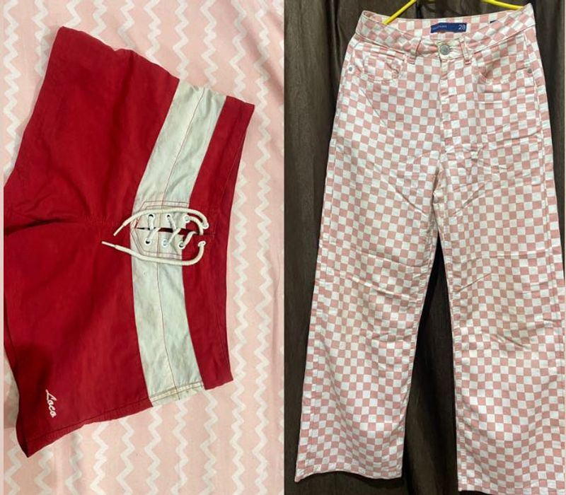 Red Shorts &amp; Pink Checkered Pants