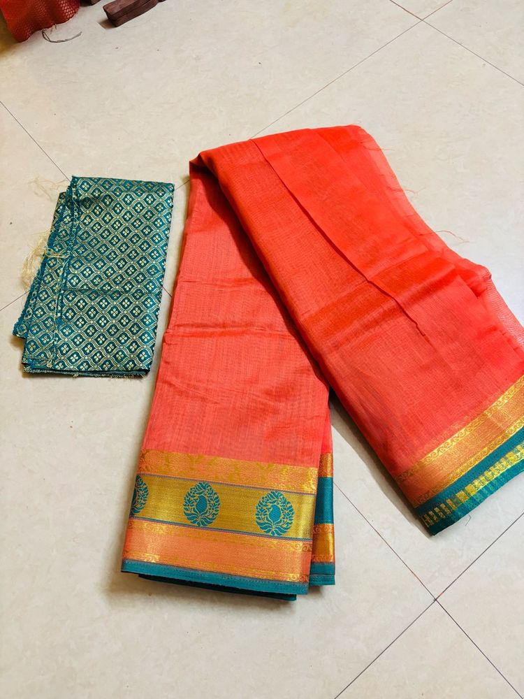 Orange Silk Saree with Blouse piece