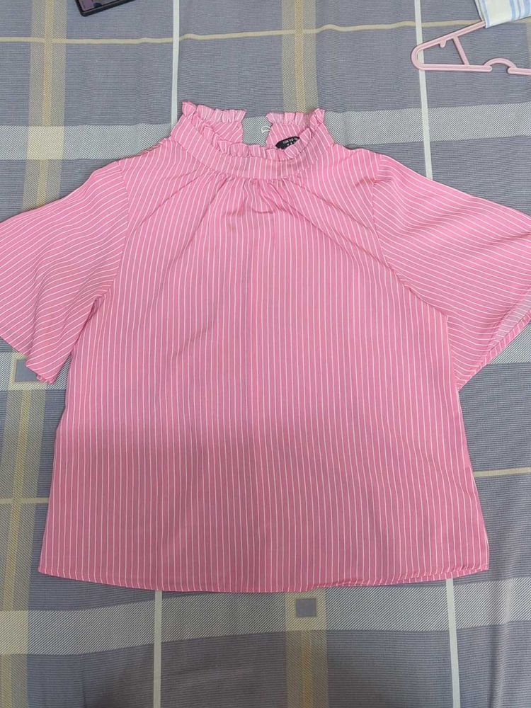 Pink Striped Flared Sleeve Top