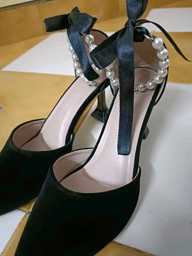 Black Heels with Pearl Detail