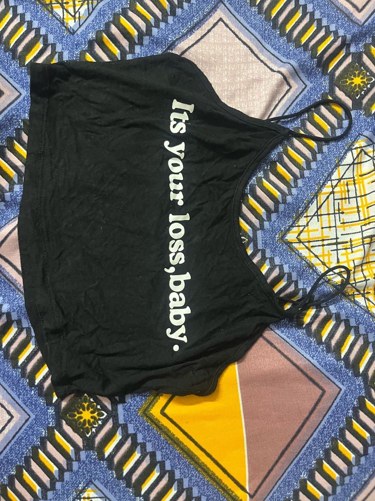 Black &#39;Its Your Loss, Baby&#39; Crop Top