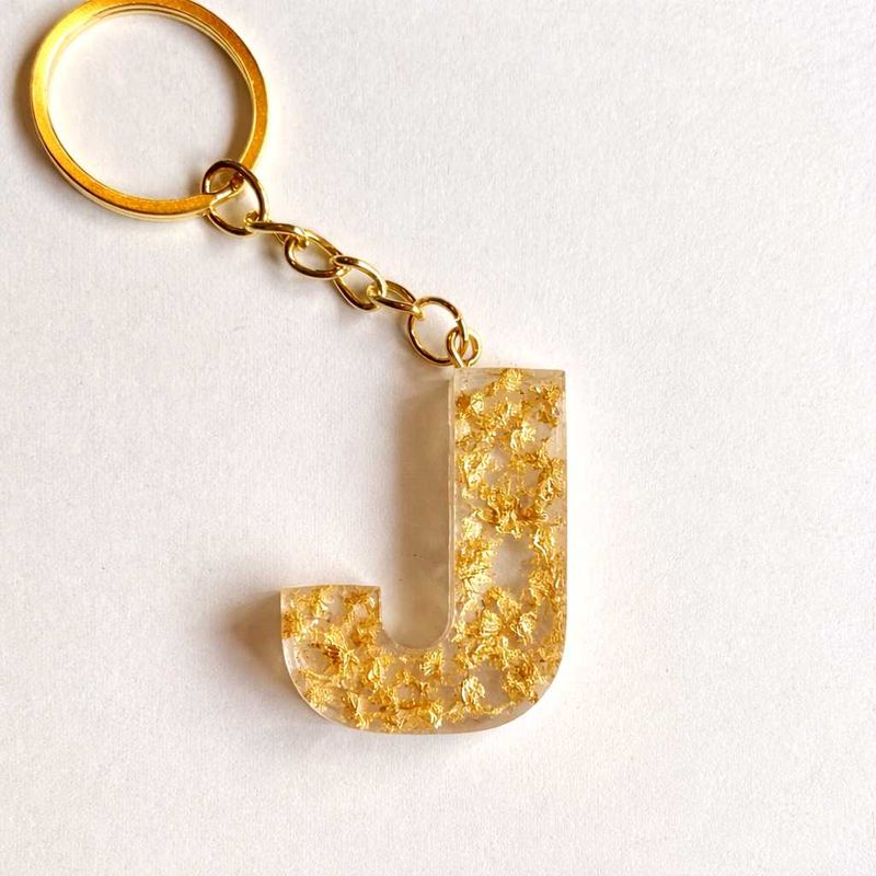 Initial 'J' Gold Leaf Keychain