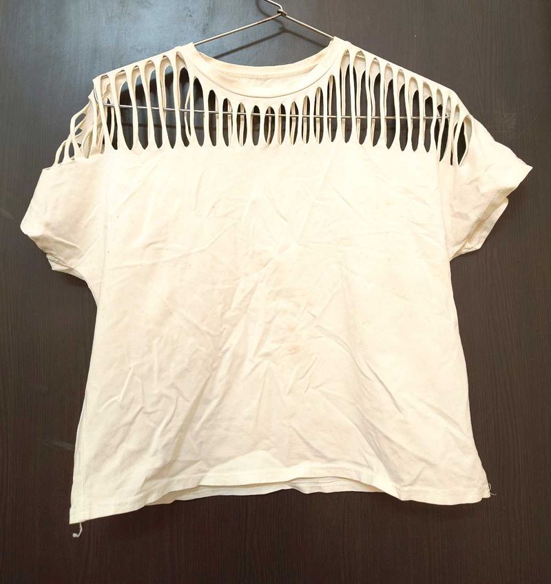 Trendy Cut-Out Ladder Neck White Crop Top