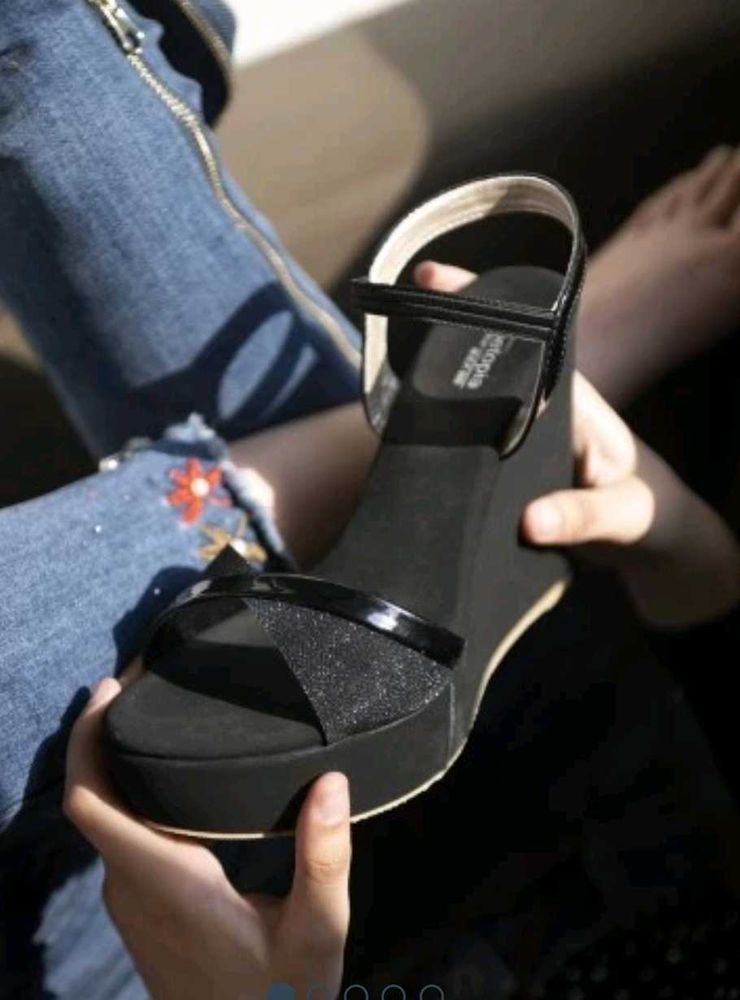 Black Platform Wedge Sandals