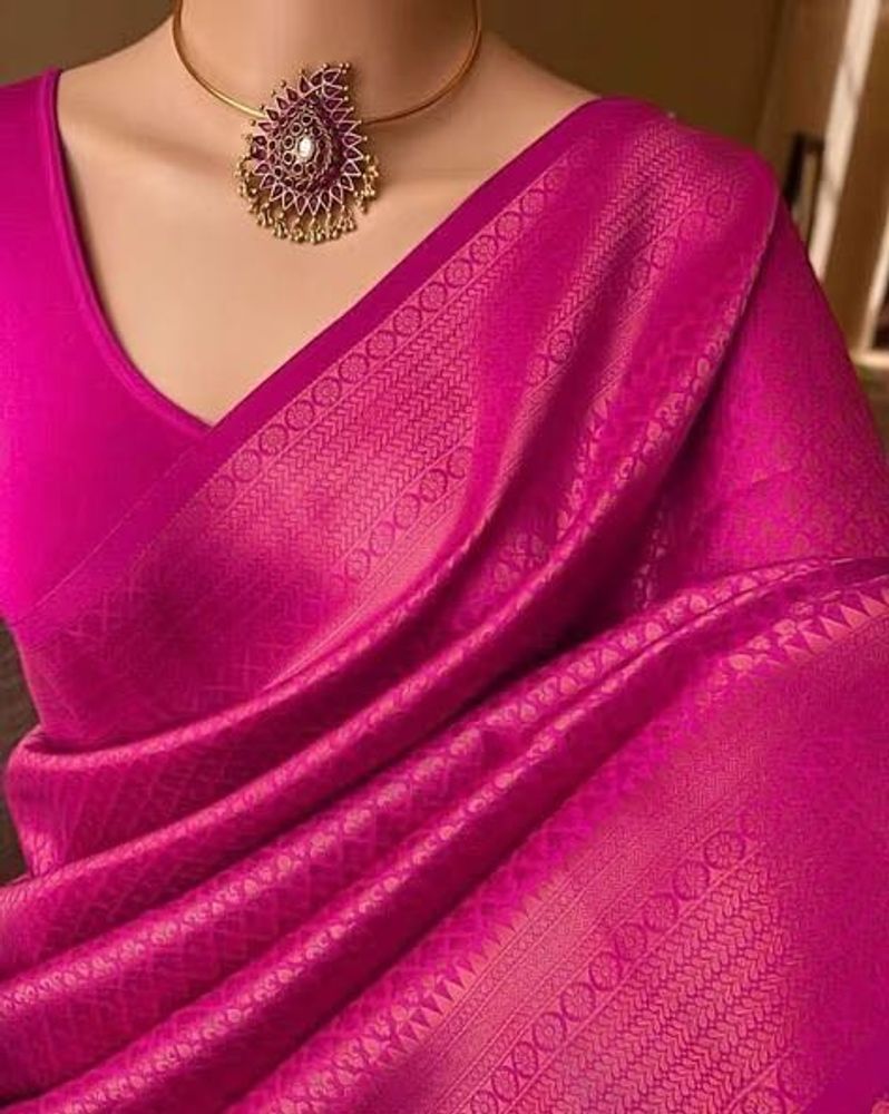 Pink Banarasi Silk Saree with Blouse