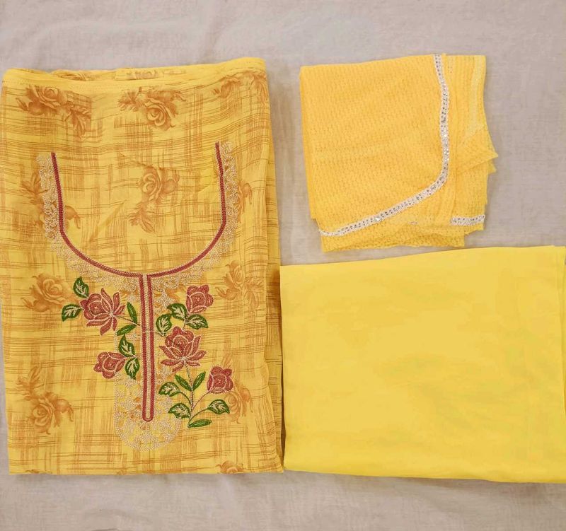 Yellow Embroidered Dress Material