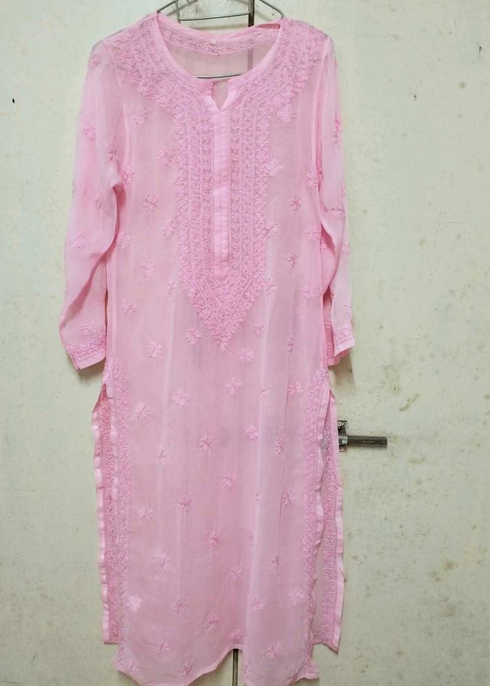 Pink Chikan Kari Lucknowi Kurti