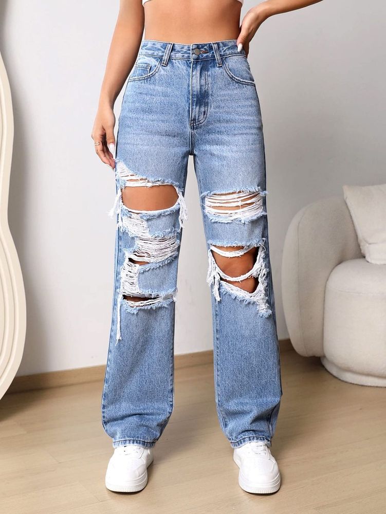 Ripped Wide-Leg Jeans