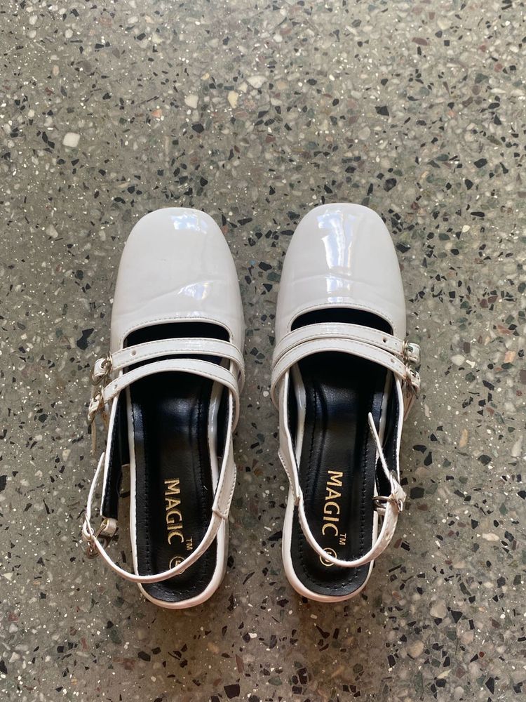 White Slingback Flats