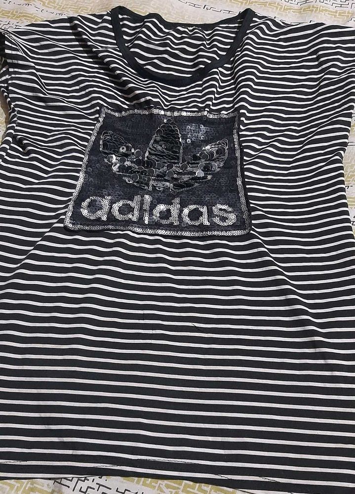 Striped Adidas Tee with Sequins