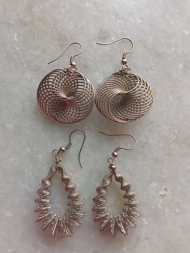 Stylish Silver-Tone Dangle Earrings Set