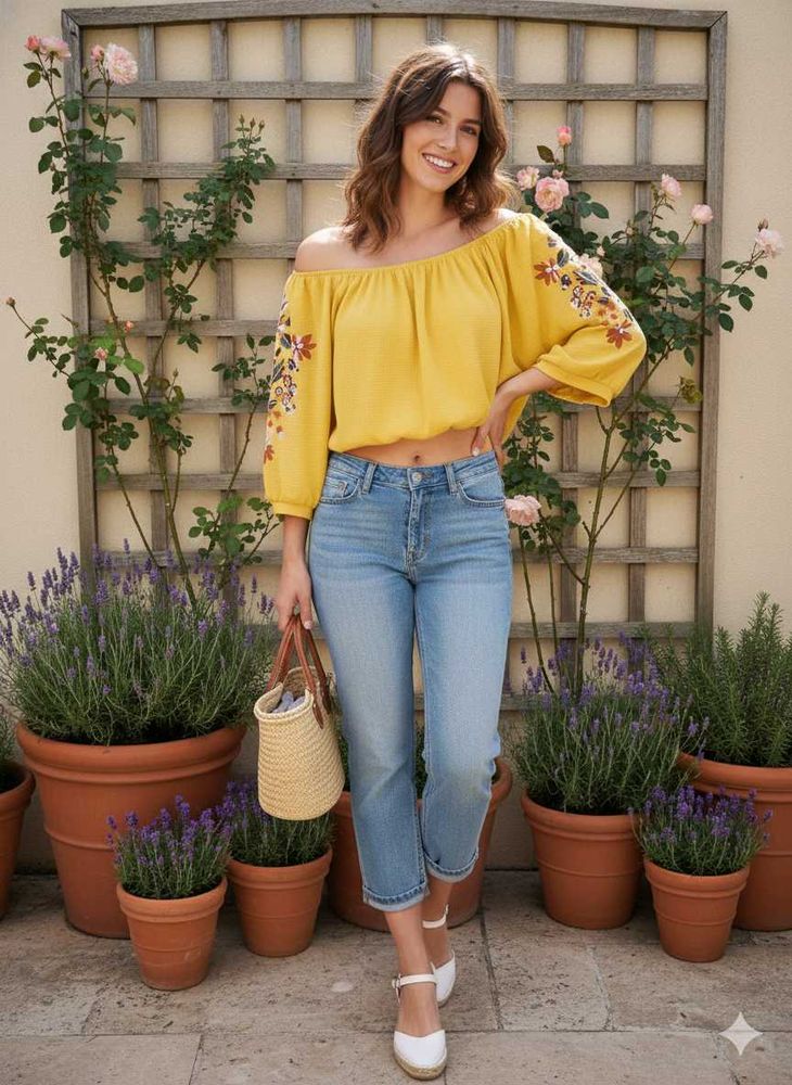 Embroidered Off-Shoulder Crop Top