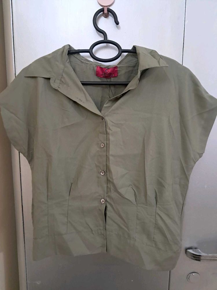 Olive Green Button-Down Top
