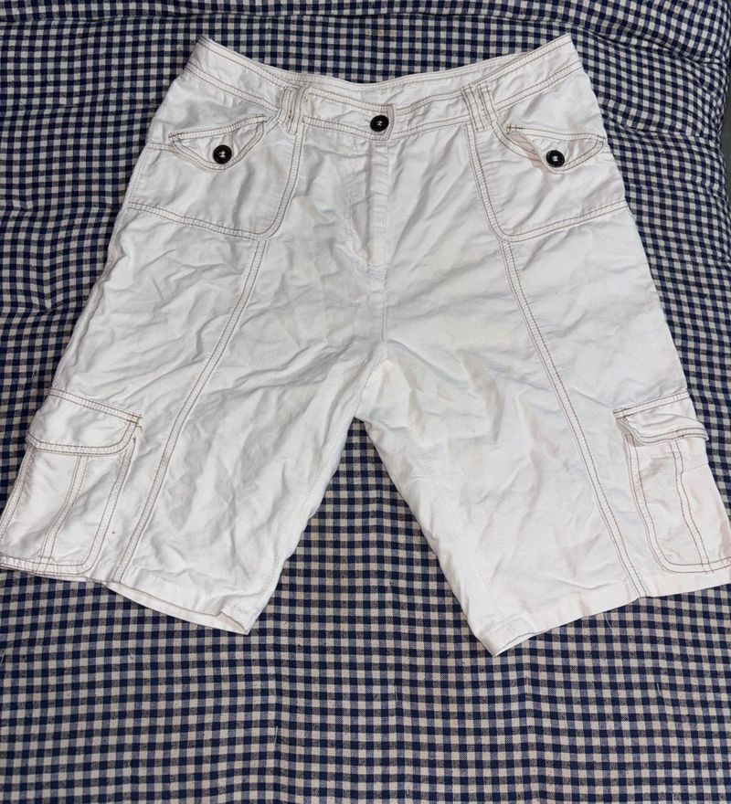 White Cargo Bermuda Shorts