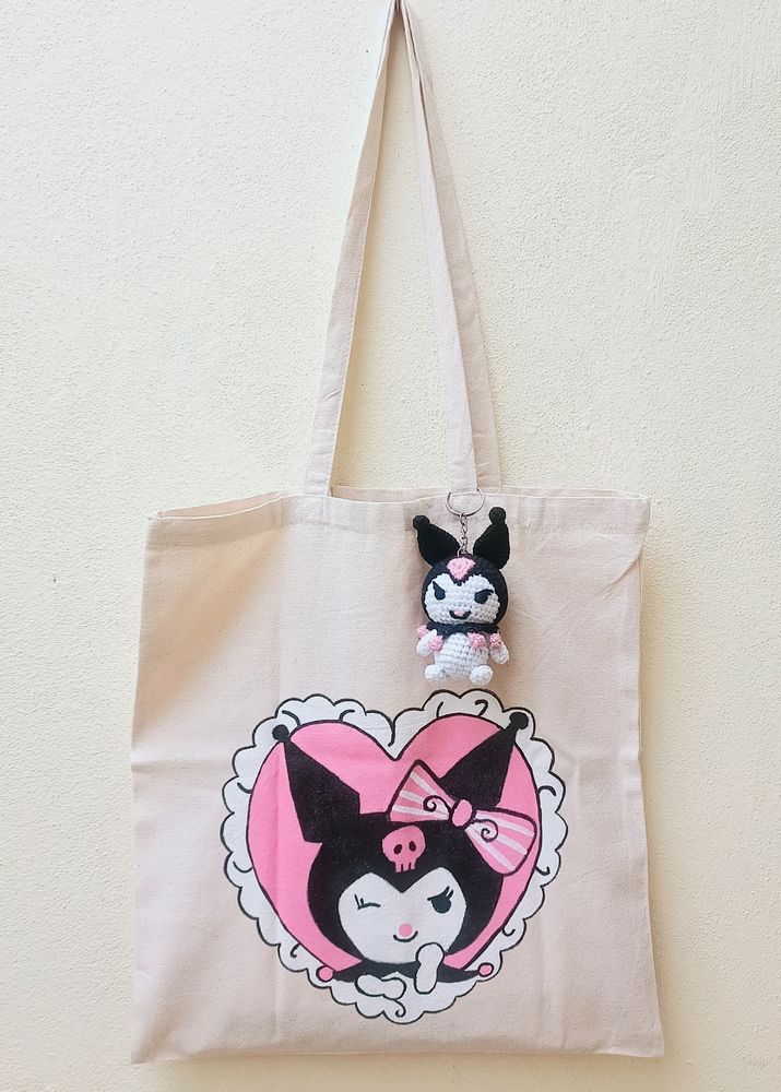 New Kuromi Hand-painted Totebag With Cute Bagcharm