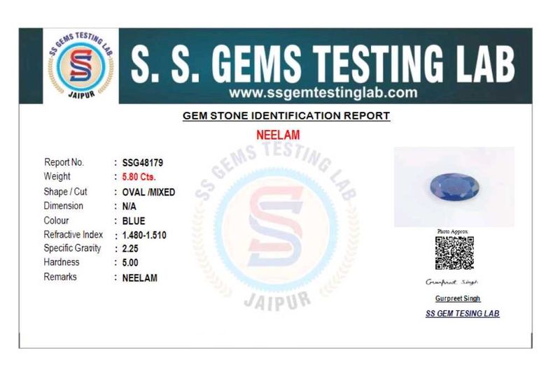 5.80 CTS. Original Blue Sapphire (Neelam/नीलम) Gem