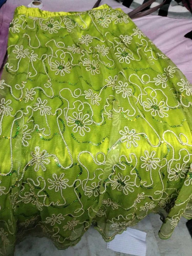 Green Embroidered Skirt