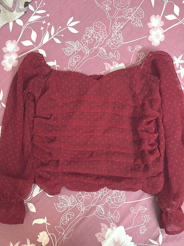 Chic Red Long Sleeve Top