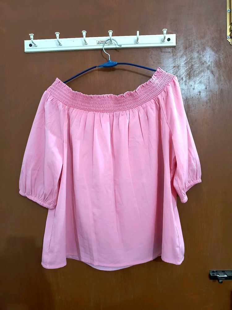 Branded Off Shoulder Pink Top