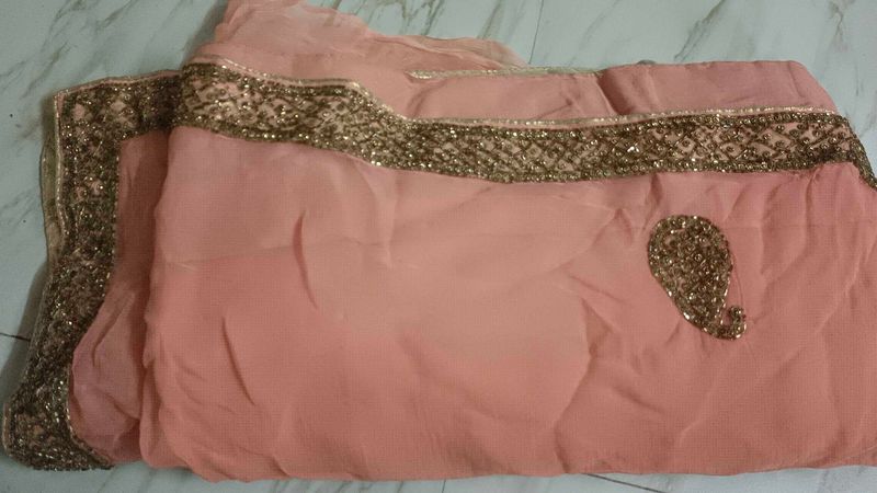 Peach Saree with Gold Embellishments